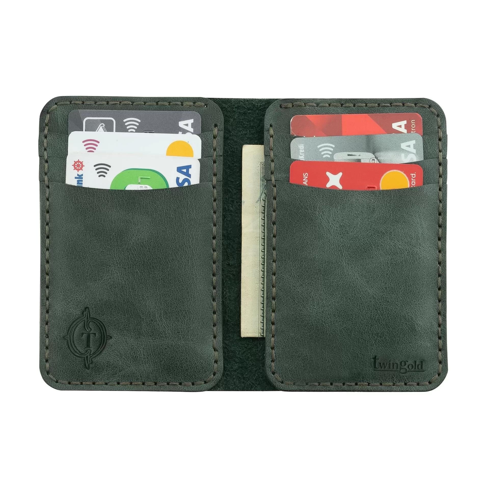 İsme Özel Dikey Mini Cüzdan - %100 Rainbow Deri - A010005 - Haki