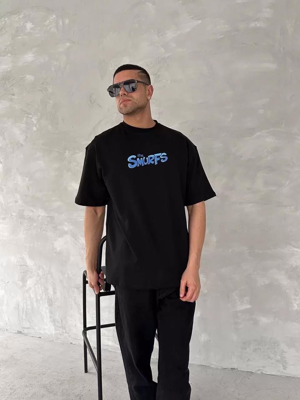 Ön ve Arka Baskılı Oversize Bisiklet Yaka T-shirt- Siyah