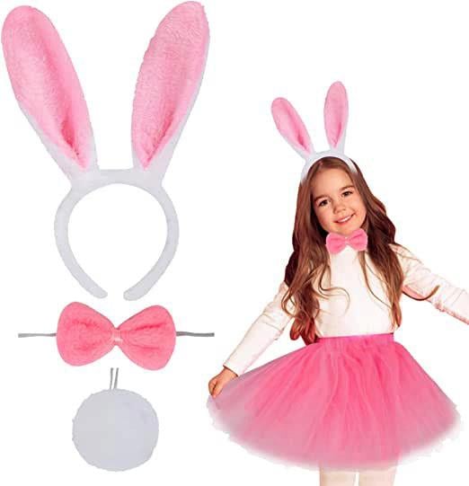 Pembe Tavşan Tacı Etek Papyon Kuyruk Kostüm Seti Çocuk Boy
