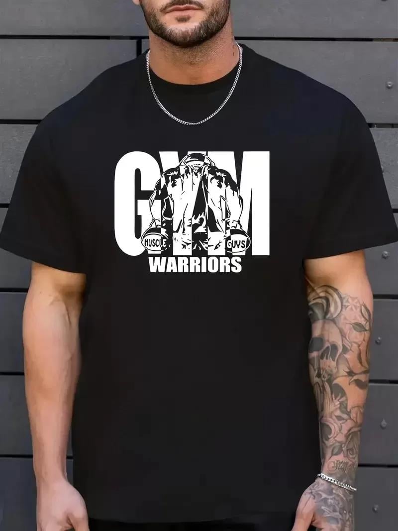 Sporda Günlük Hayata Giyilebilir GYM Baskılı Oversize Bisiklet Yaka Erkek T-shirt - Siyah