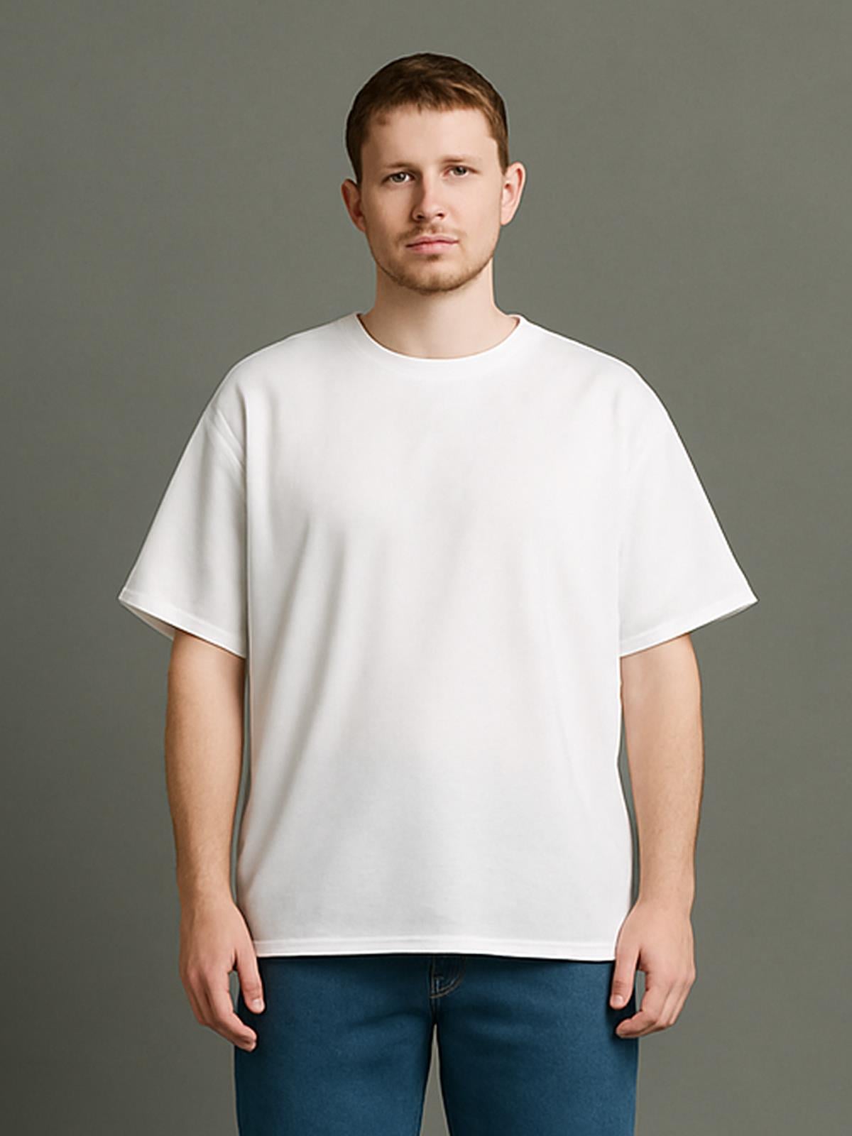 O Yaka Kısa Kollu % 100 Pamuk Oversize Tişört - (S-XL) - UT01001 - Beyaz