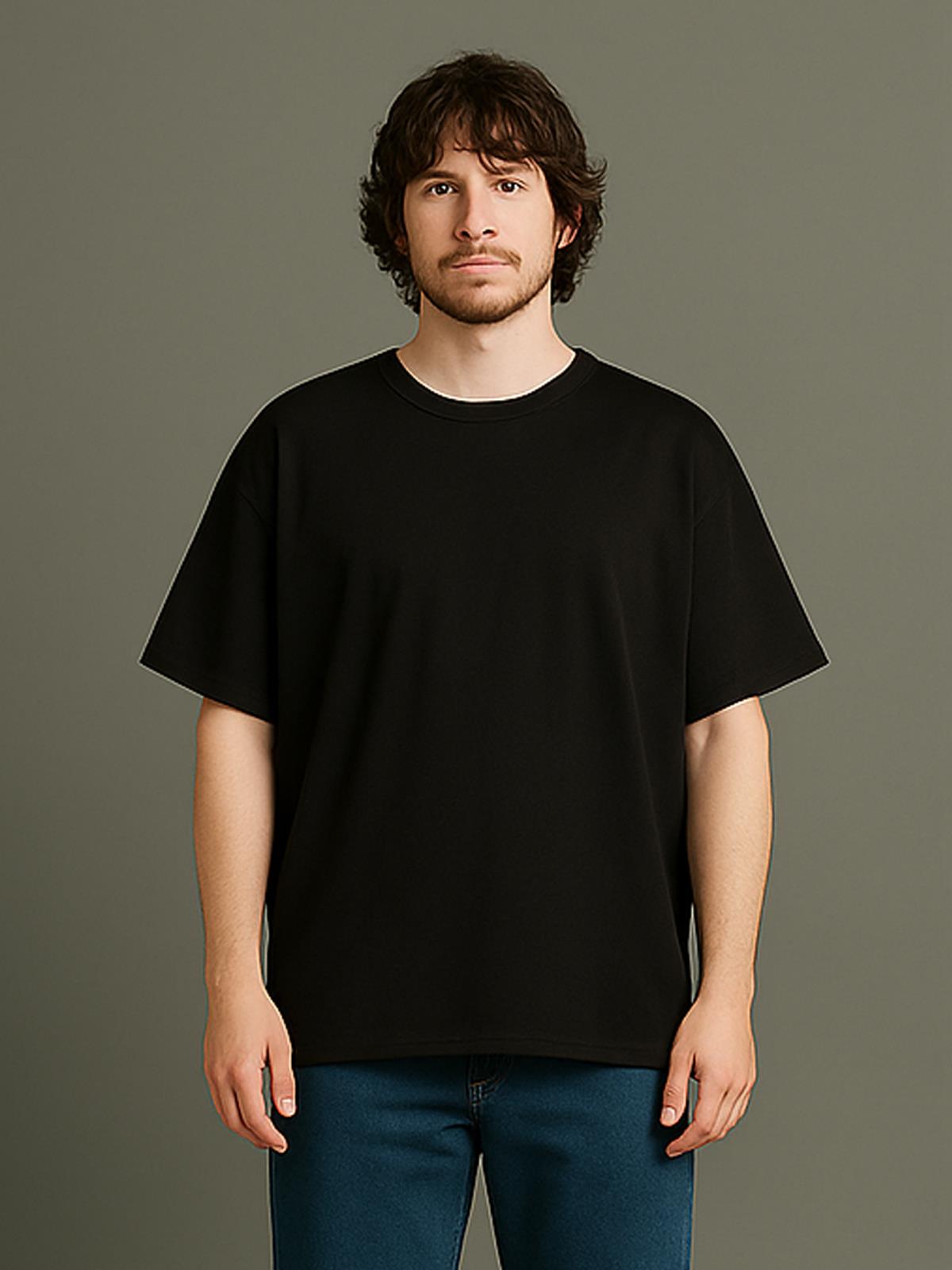 O Yaka Kısa Kollu % 100 Pamuk Oversize Tişört - (S-XL) - UT01001 - Siyah