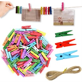 İpli Mini Mandal Seti - 50'li Paket - Karışık Renkli Set