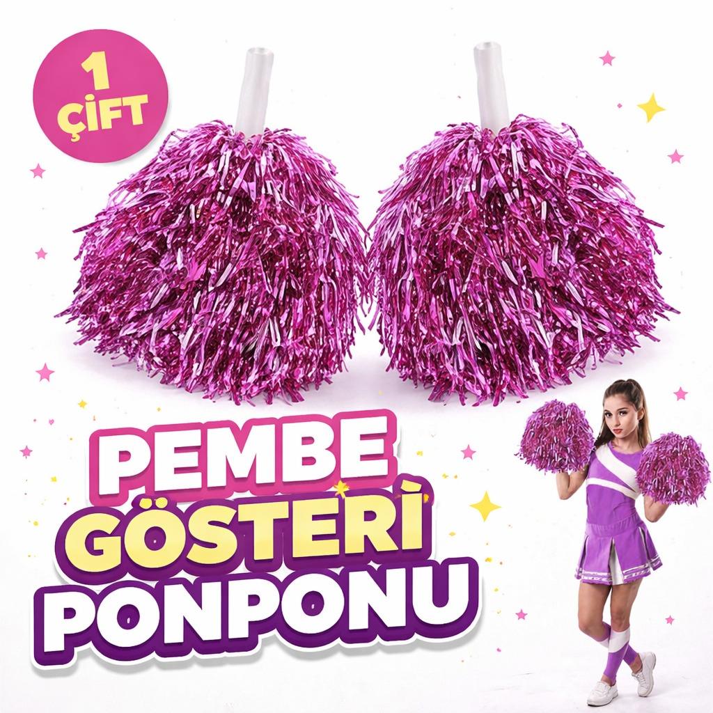 1 Çift Pembe Okul Gösteri Ponponları - Ekstra Dolgun