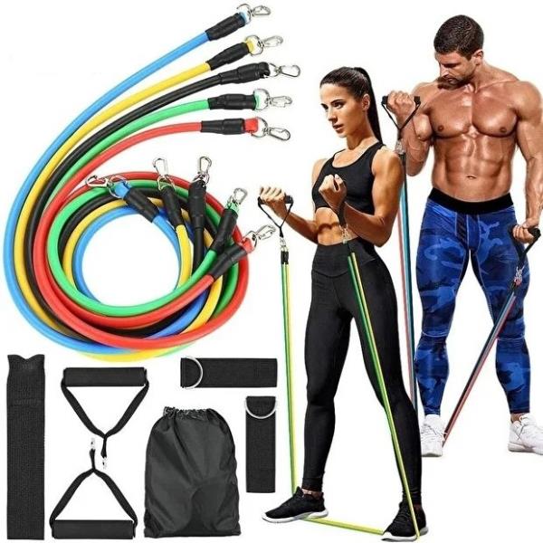 11 Parça Çok Fonksiyonlu Spor Egzersiz Bandı Seti