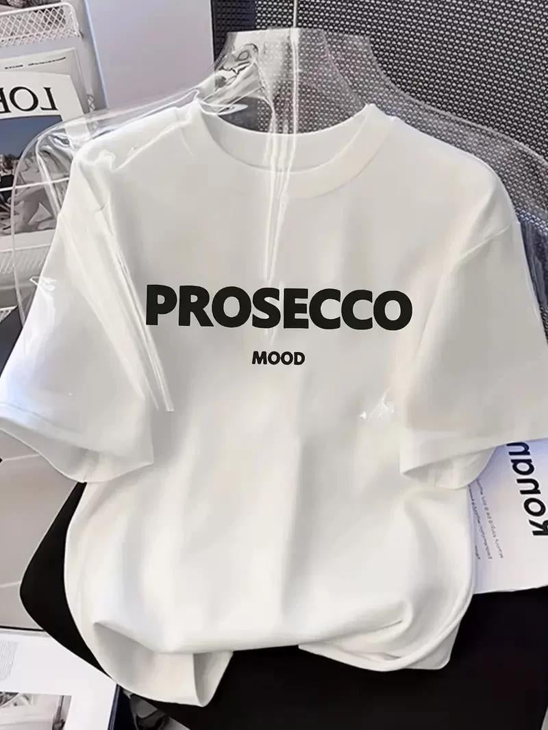 20/1 Penye Compack Baskılı Oversize Kısa Kol Bisiklet Yaka T-shirt - Beyaz