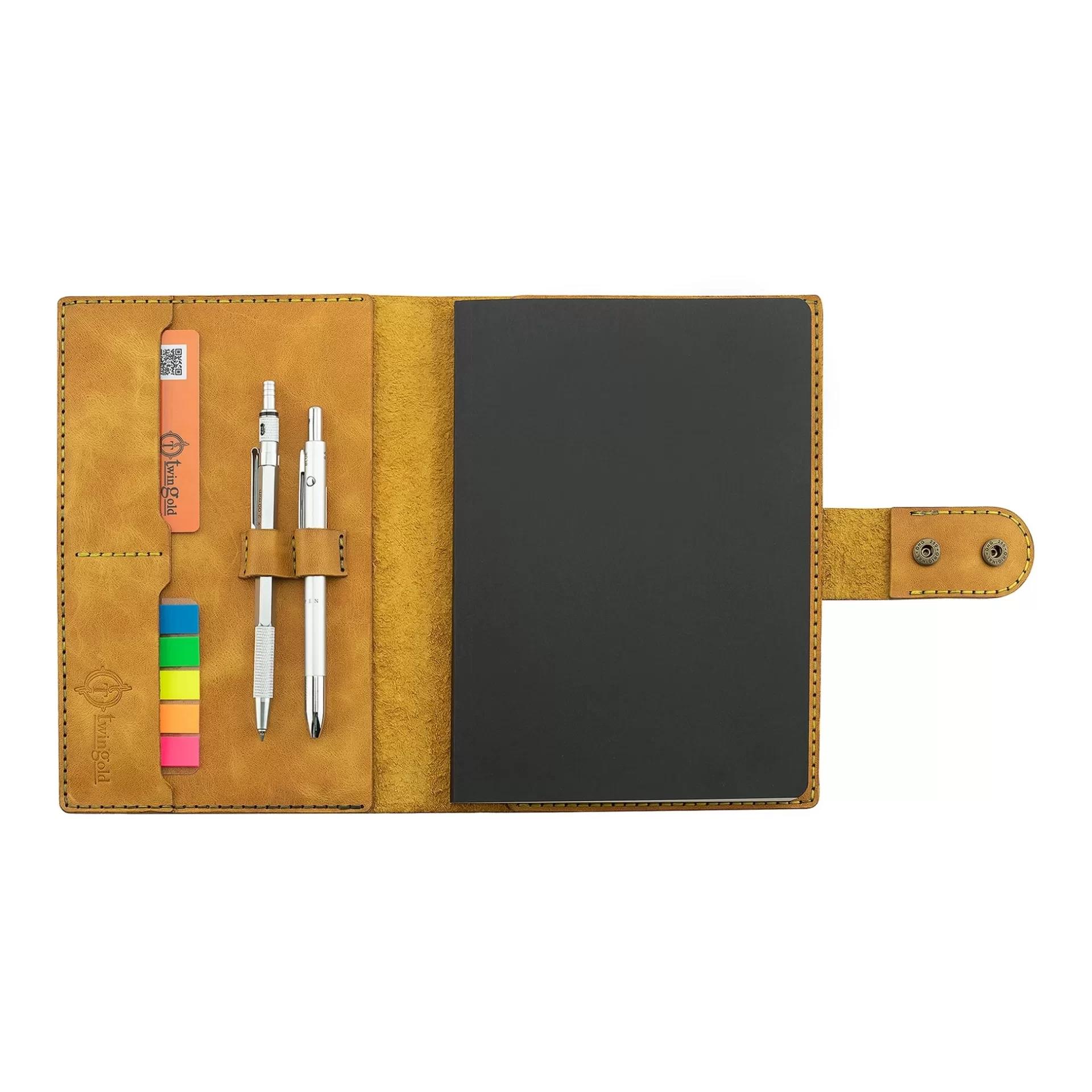 A5 Defter ve Ajanda Kılıfı - %100 Rainbow Deri - KO10001 - Hardal Sarısı
