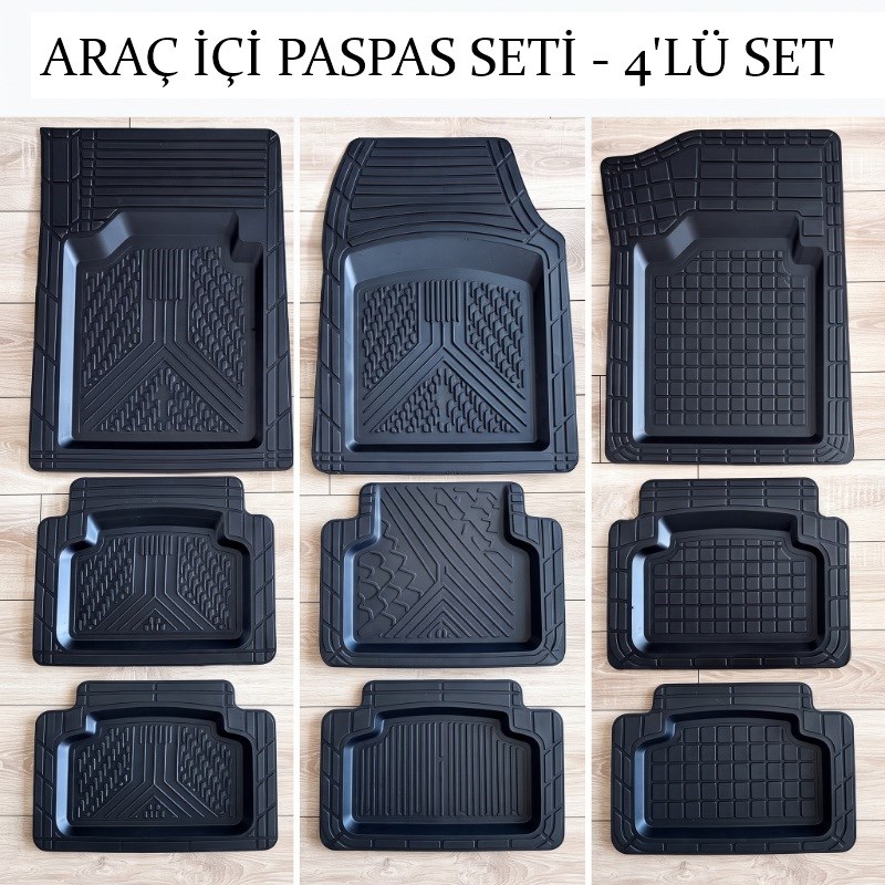 Araç İçi Paspas Seti - 4'lü Set - Karışık Desenler - Kauçuk - Kaymaz Yüzey
