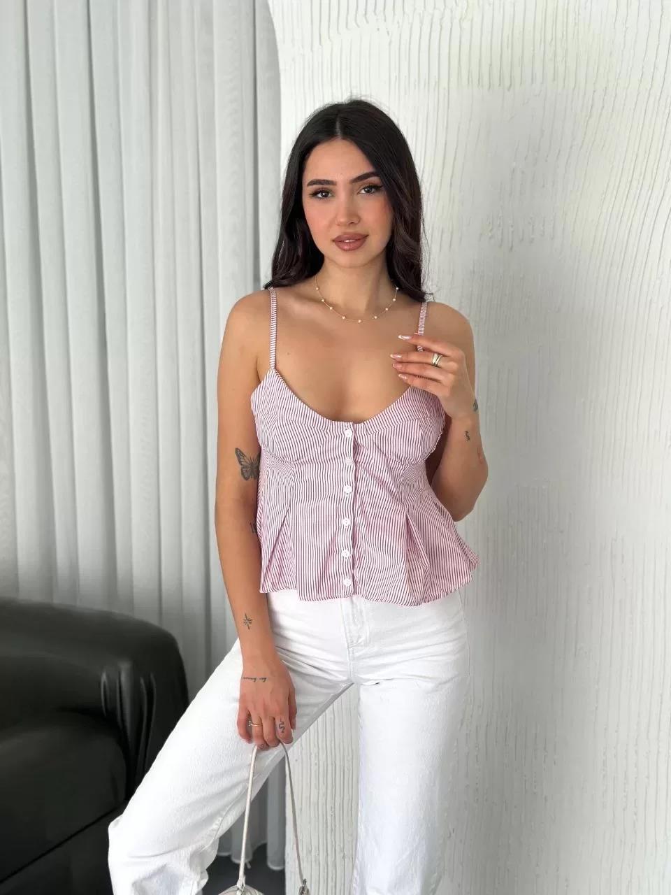 Askılı Dekolte deraylı crop - Kırmızı
