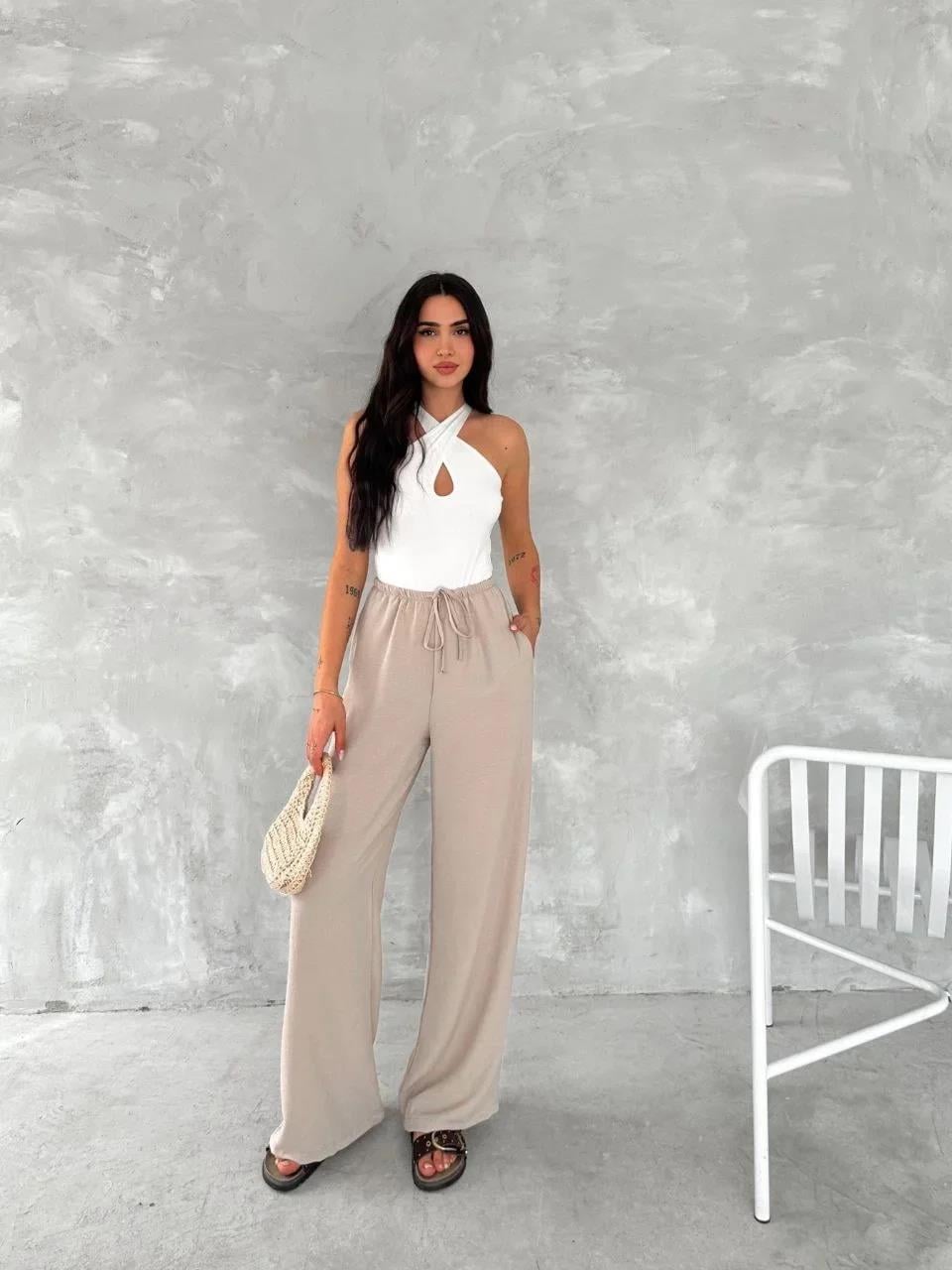 Ayrobin Oversize Kadın Pantalon - Bej