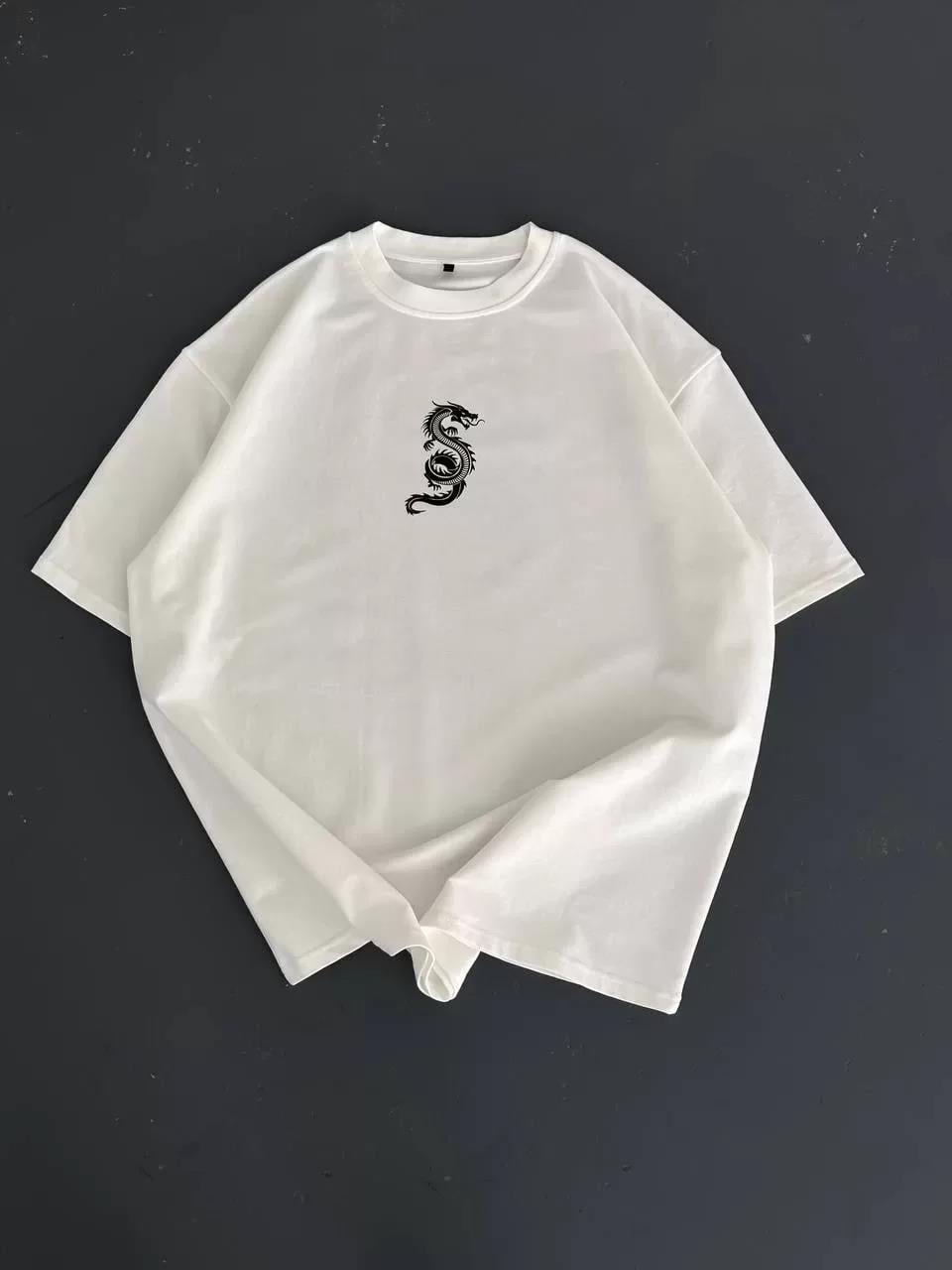 Baskılı Oversize Bisiklet Yaka T-shirt - Beyaz