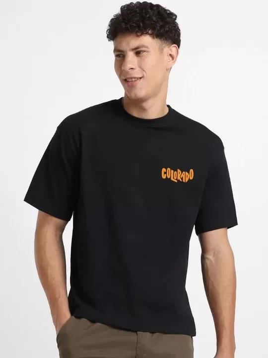 Erkek Baskılı Oversize T-shirt - Siyah