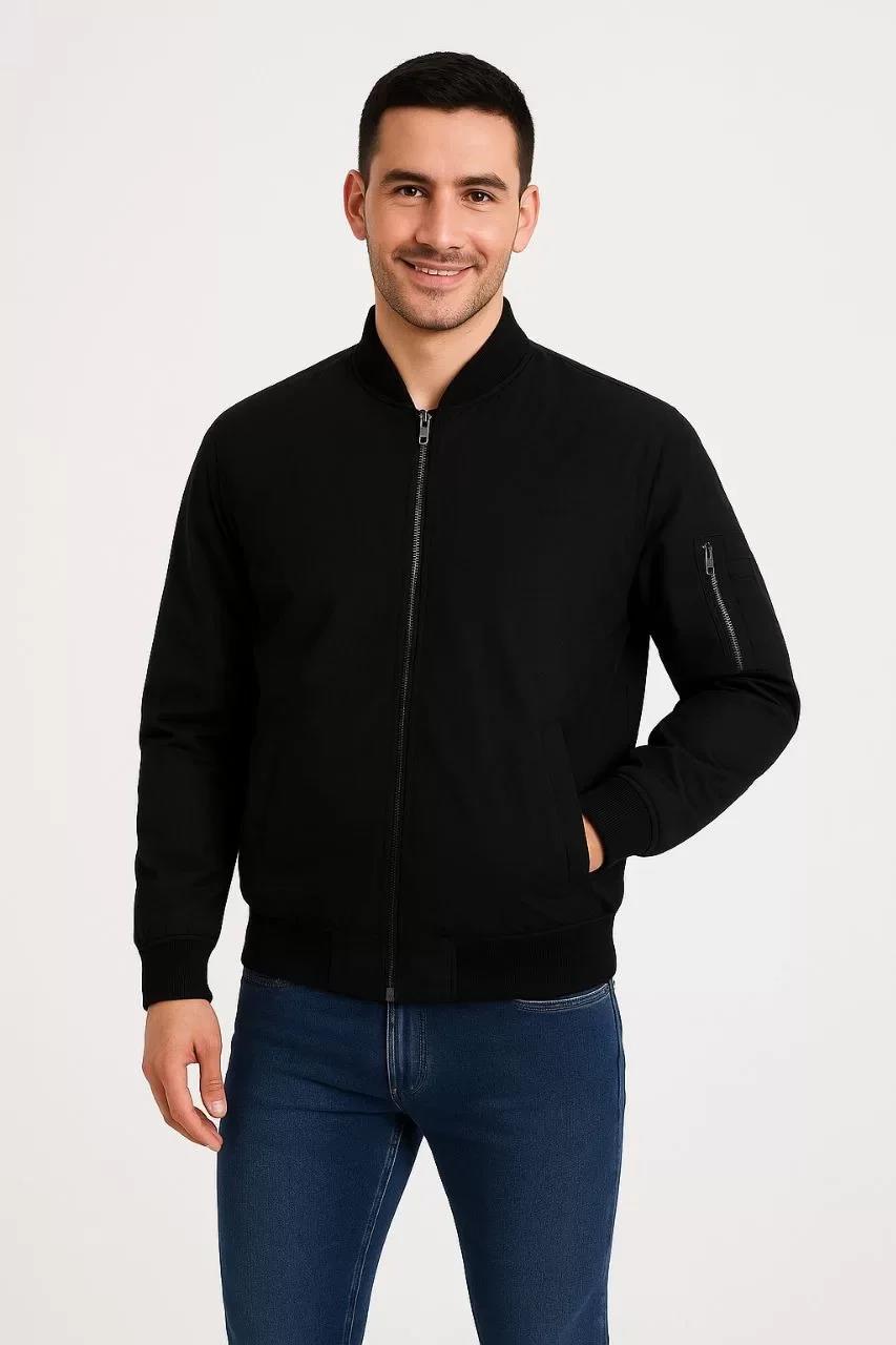 Erkek Bomber Mont Ceket – Fermuarlı, Kapitone İçi Astarlı, Su İtici Kumaş, Regular Fit, Uzun Kollu, Yandan Cepli, Bahar & Kış Rahat Günlük Stil - Siyah