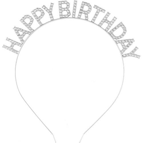Gümüş Kristal Taşlı Happy Birthday Tacı