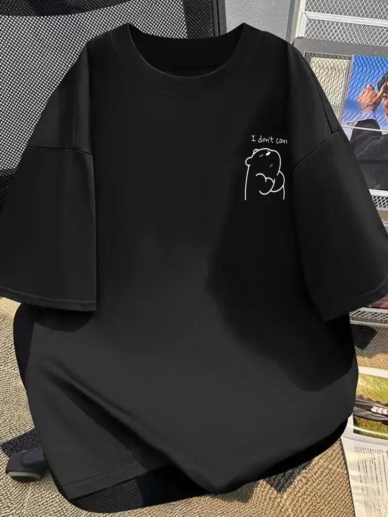 [Günlük T-Shirt] Hafif Kadın Günlük T-Shirt | Bol Kesim, Kısa Kollu, Yuvarlak Yaka, Eğlenceli Karikatür Ayı ve 