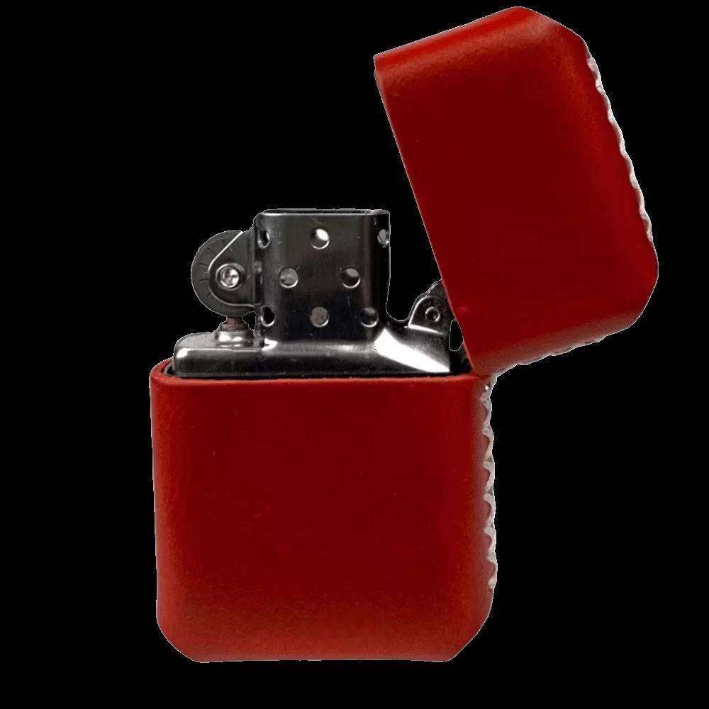 Handmade El Yapımı Hakiki Deri Zippo Modeli Çakmak - AG02001 - Kırmızı