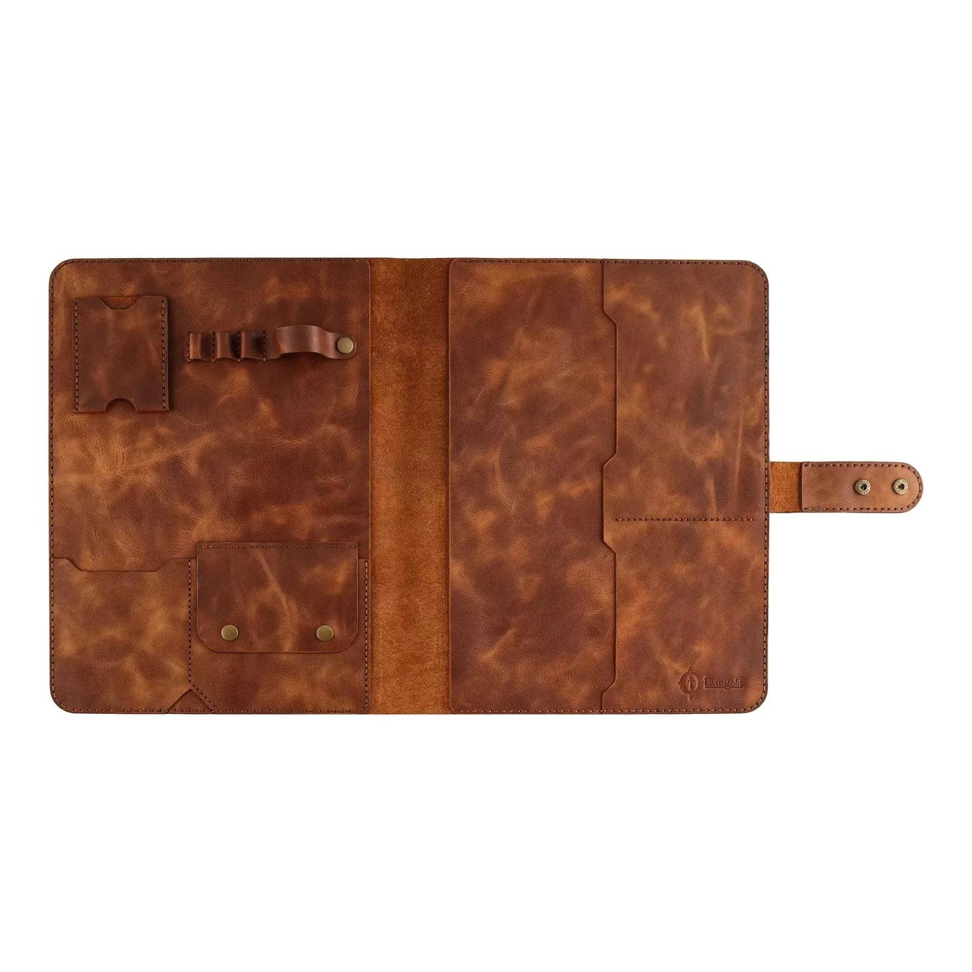 İsme Özel Çıtçıtlı Fonksiyonlu iPad Organizer - %100 Rainbow Deri - ET01002 - Kahverengi