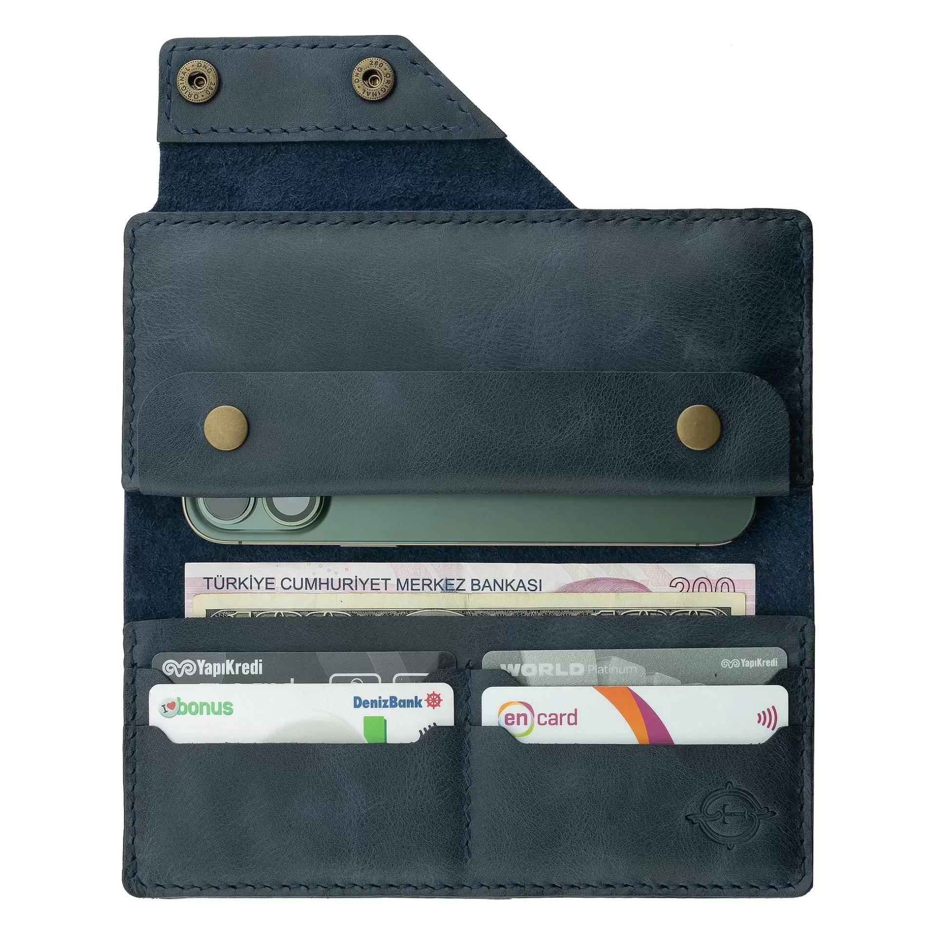 İsme Özel Dikey Çıtçıtlı Uzun Cüzdan - %100 Rainbow Deri - A010006 - Lacivert