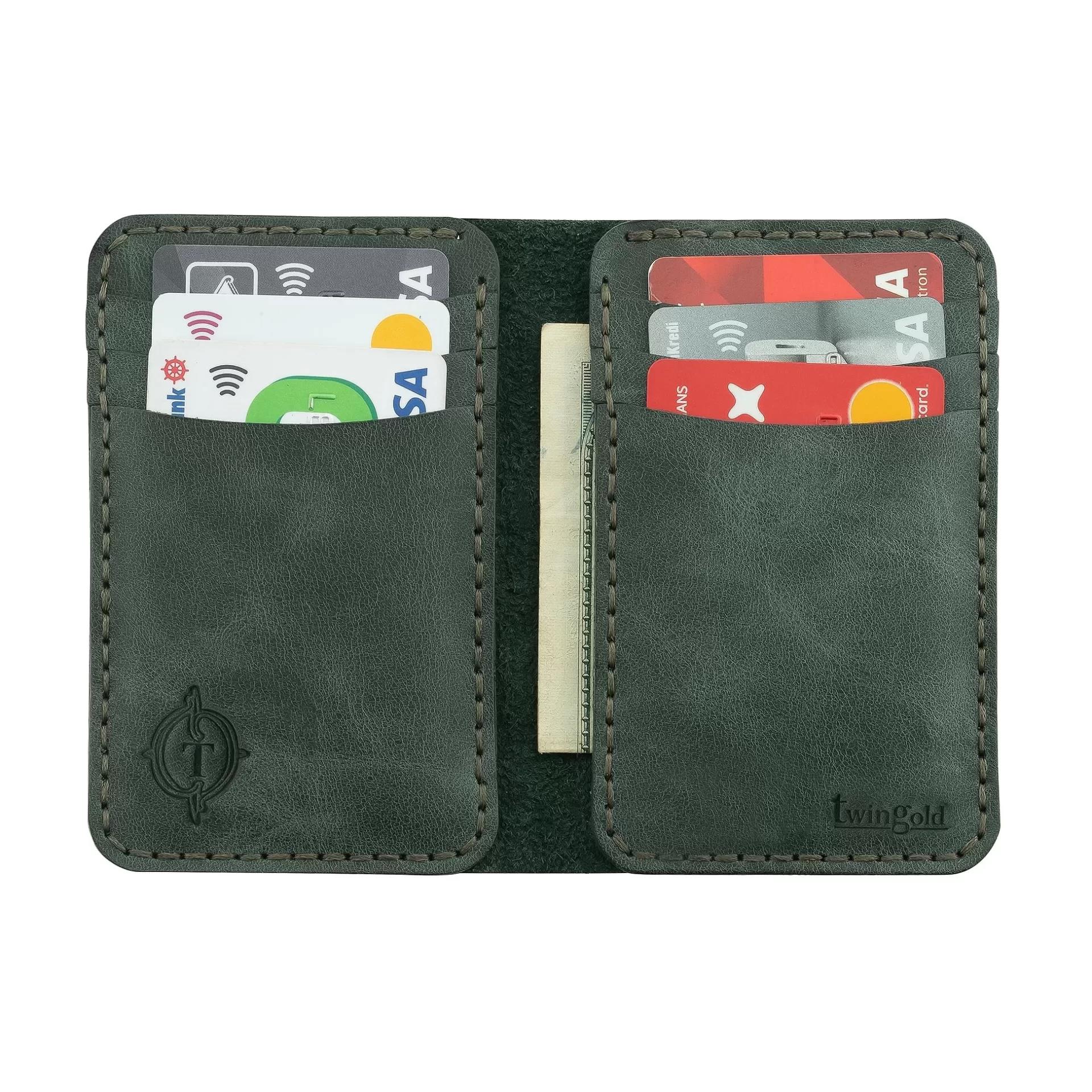 İsme Özel Dikey Mini Cüzdan - %100 Rainbow Deri - A010005 - Haki