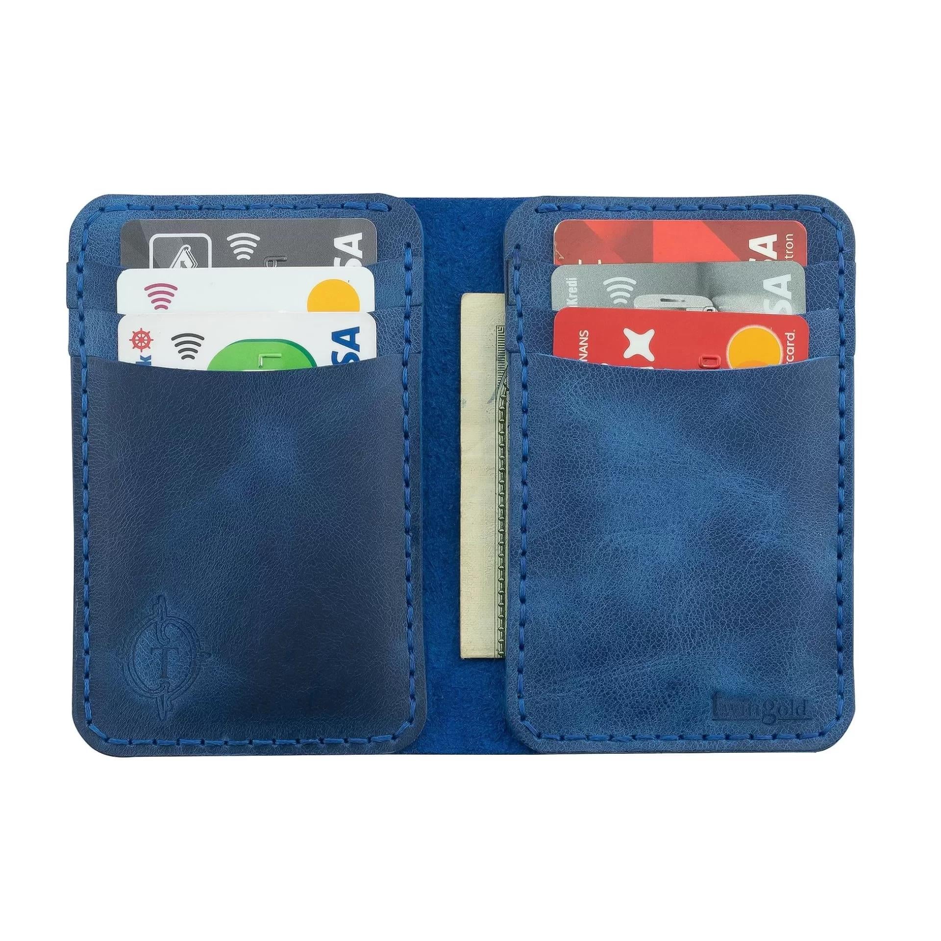 İsme Özel Dikey Mini Cüzdan - %100 Rainbow Deri - A010005 - Saks Mavisi