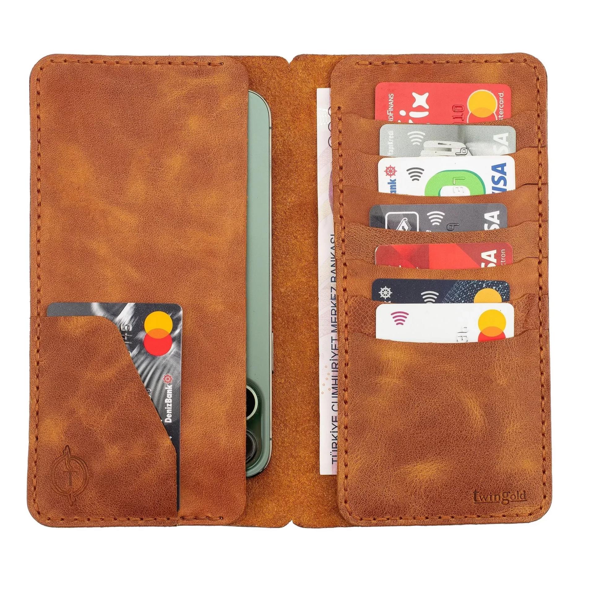 İsme Özel Dikey Uzun Cüzdan - %100 Rainbow Deri - A010007 - Camel