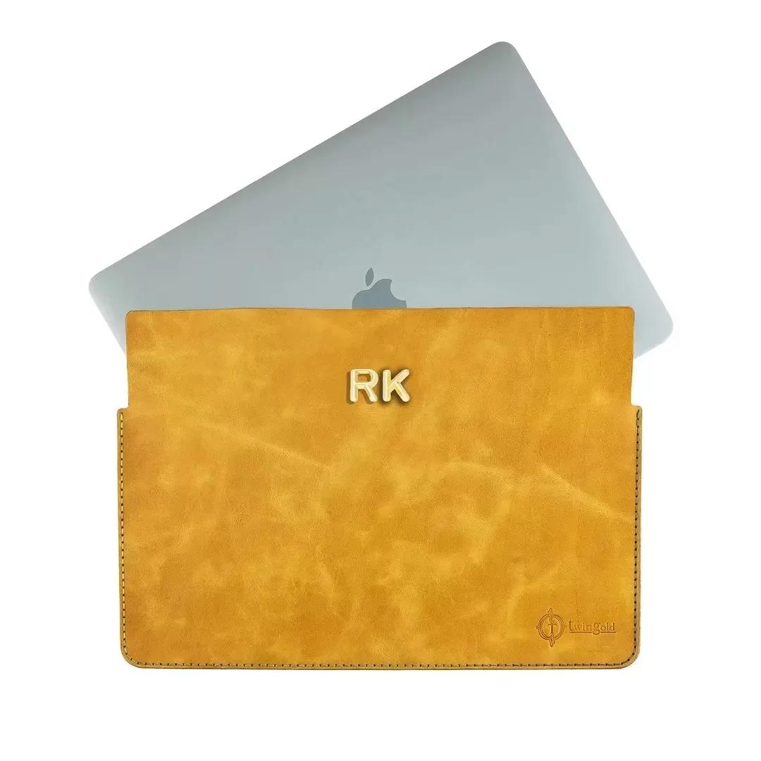 İsme Özel Macbook Kılıfı - %100 Rainbow Deri - ET02002 - Hardal Sarısı