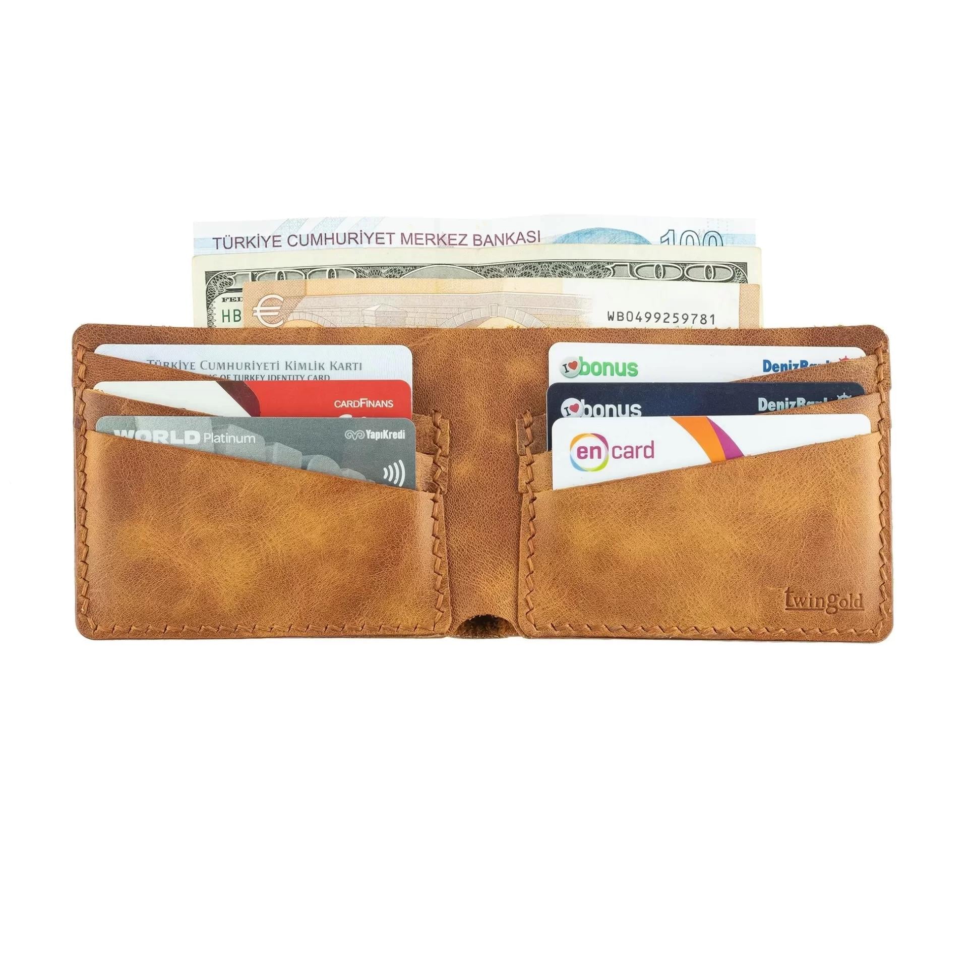 İsme Özel Yatay Klasik Cüzdan - %100 Rainbow Deri - A010001 - Camel