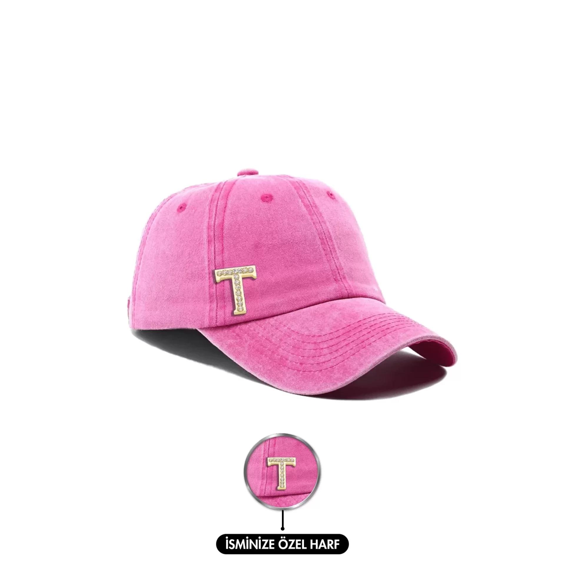 İsme Özel Yıkamalı Kep Şapka - AB01010 - Pembe