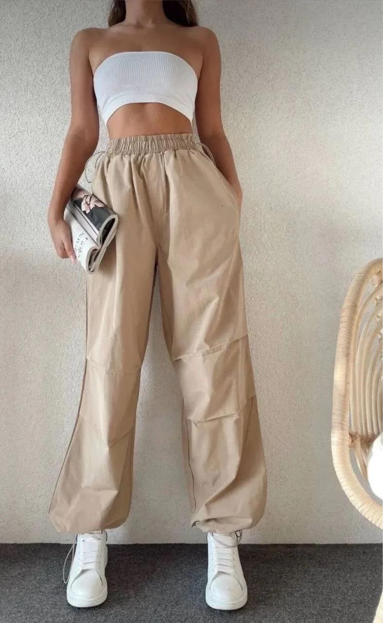 Kadın Cepli Paraşut Pantalon - Bej