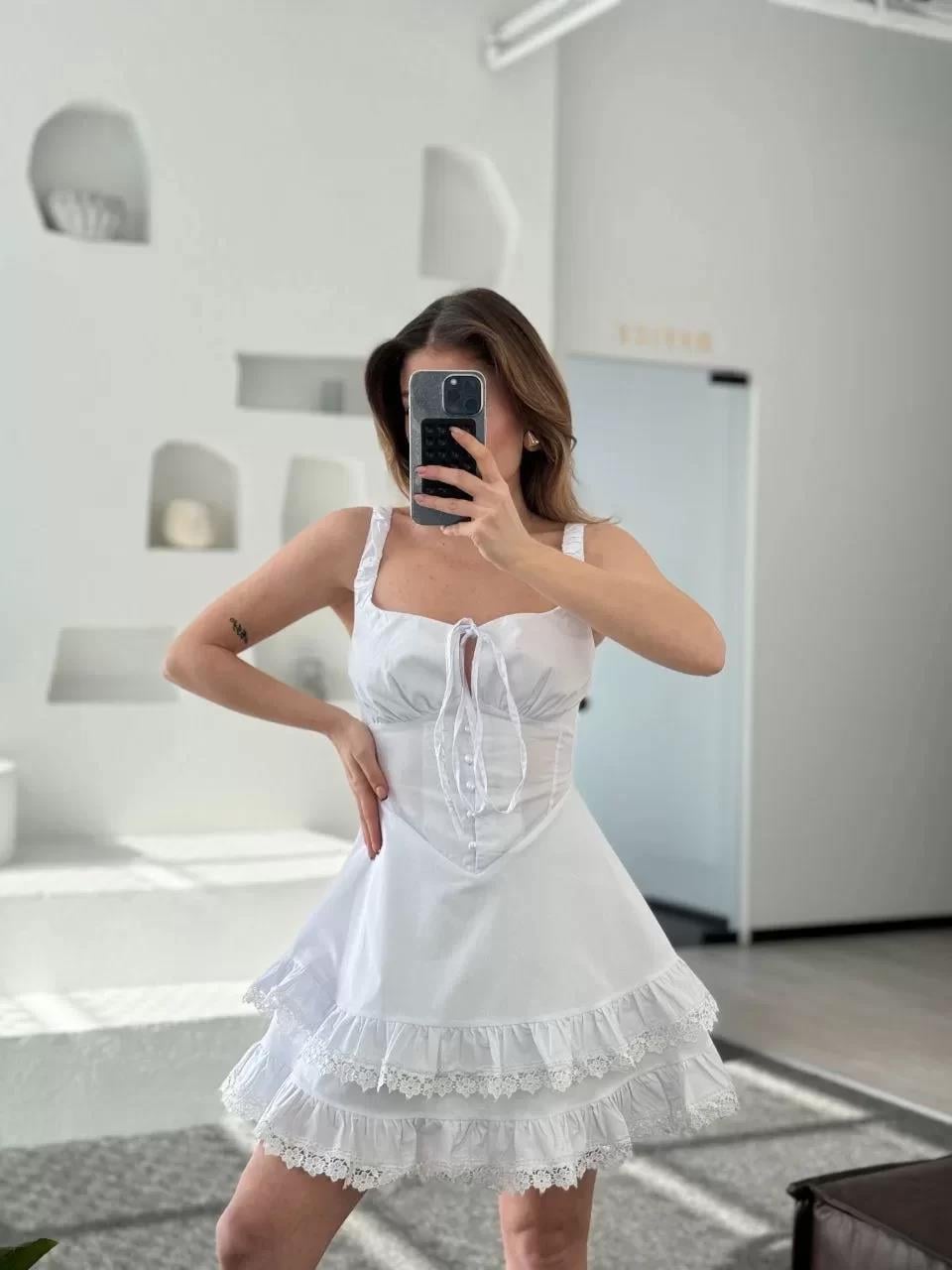 Mini Askılı Elbise - Beyaz
