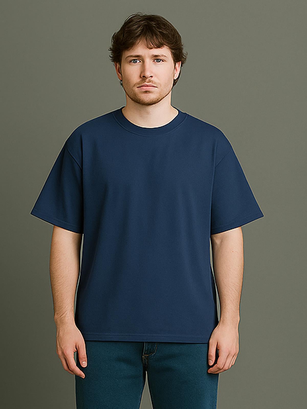 O Yaka Kısa Kollu % 100 Pamuk Oversize Tişört - (S-XL) - UT01001 - İndigo