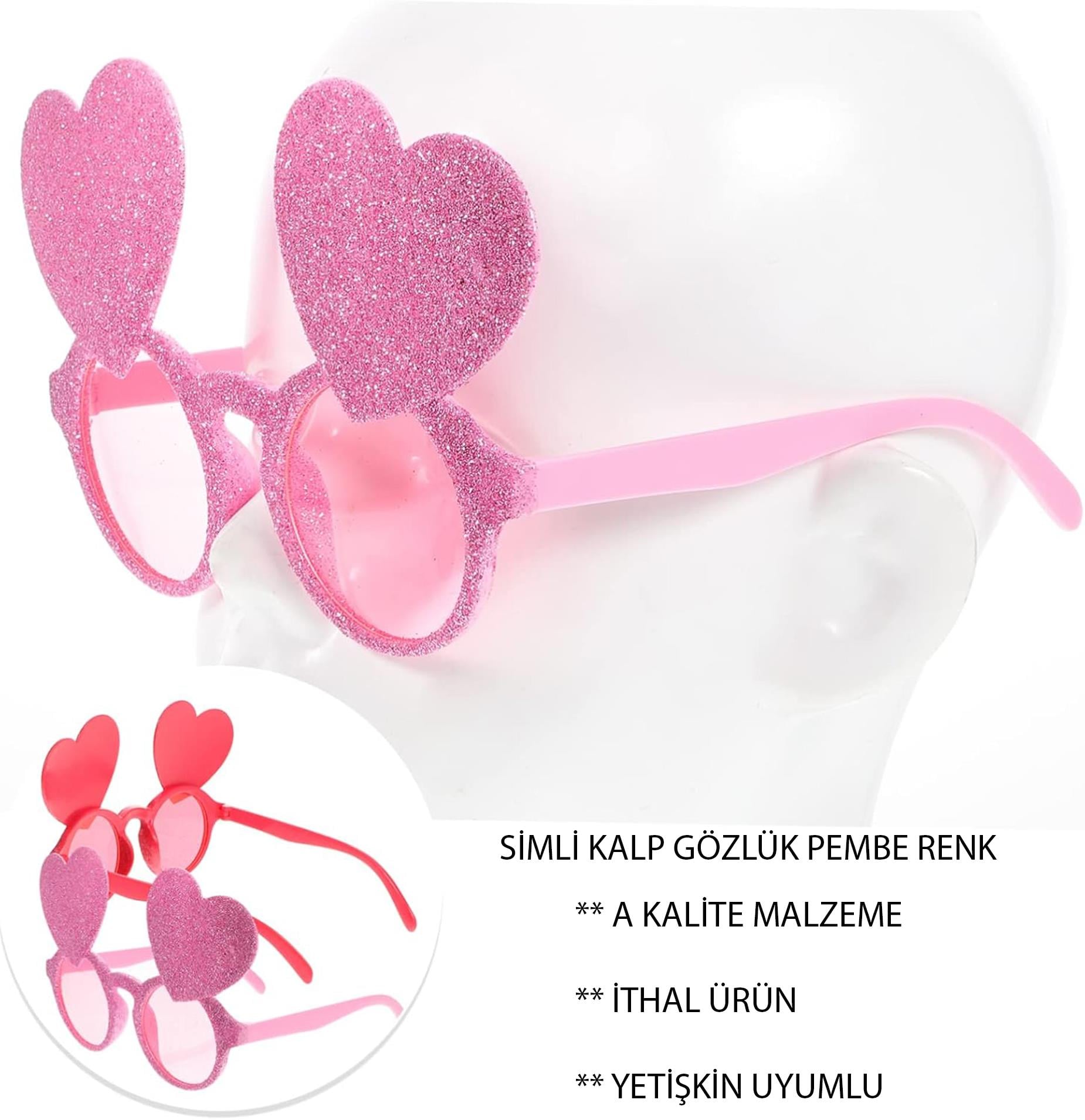 Pembe Renk Simli Kalp Figürlü Parti Gözlüğü