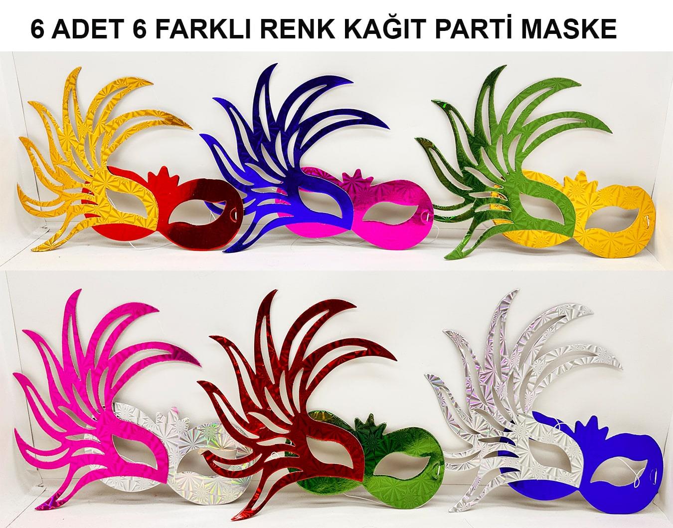 Rengarenk Kağıt Parti Balo Maskesi 6 Adet