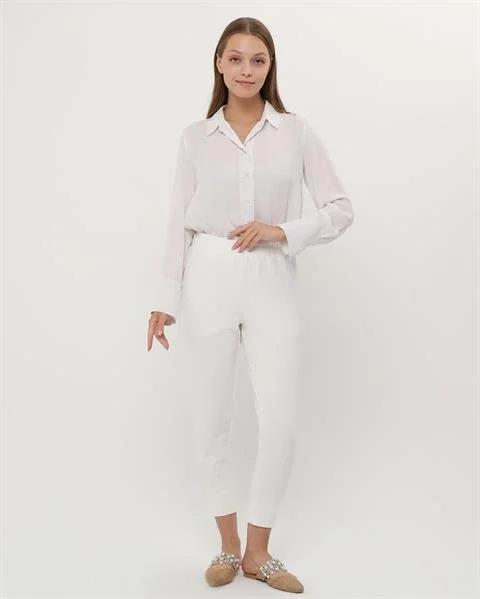 Step Paçası Manşetli Beli Lastikli Pantolon - (38-46) - 71125 - Krem