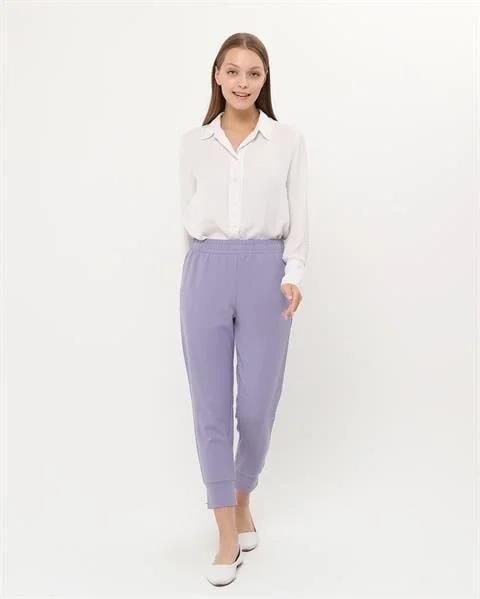 Step Paçası Manşetli Beli Lastikli Pantolon - (38-46) - 71125 - Lila