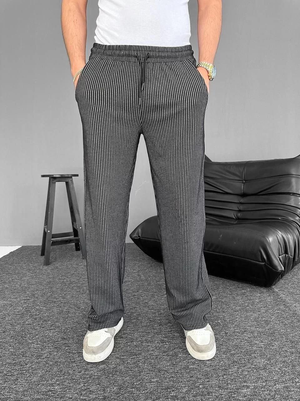 Su Yolu Çizgili Cepli Pantalon - Siyah