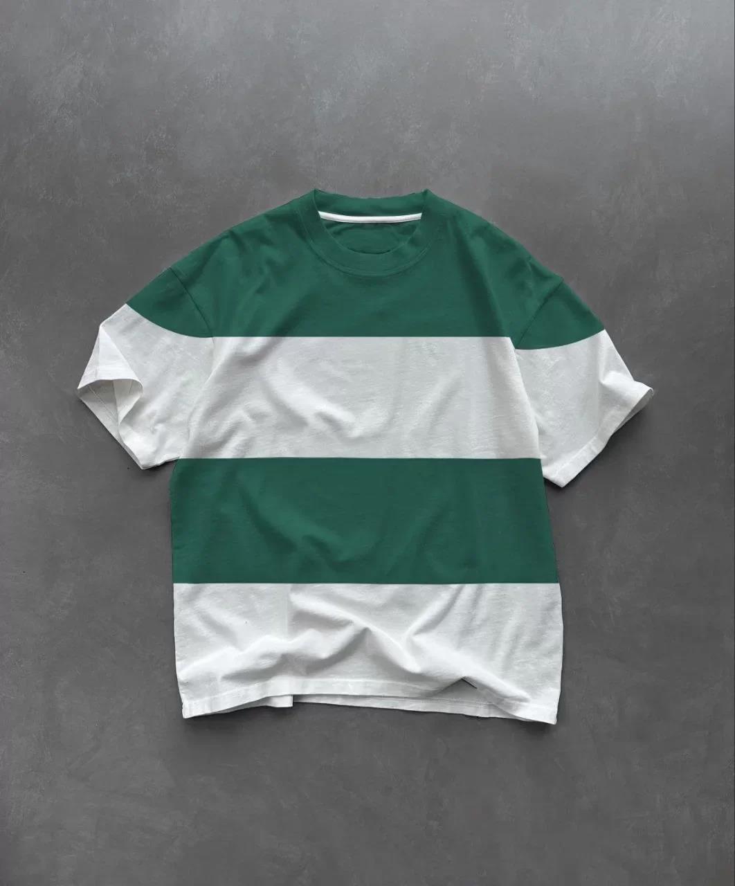 Unisex Bisiklet Yaka Parçalı T-Shirt - Yeşil