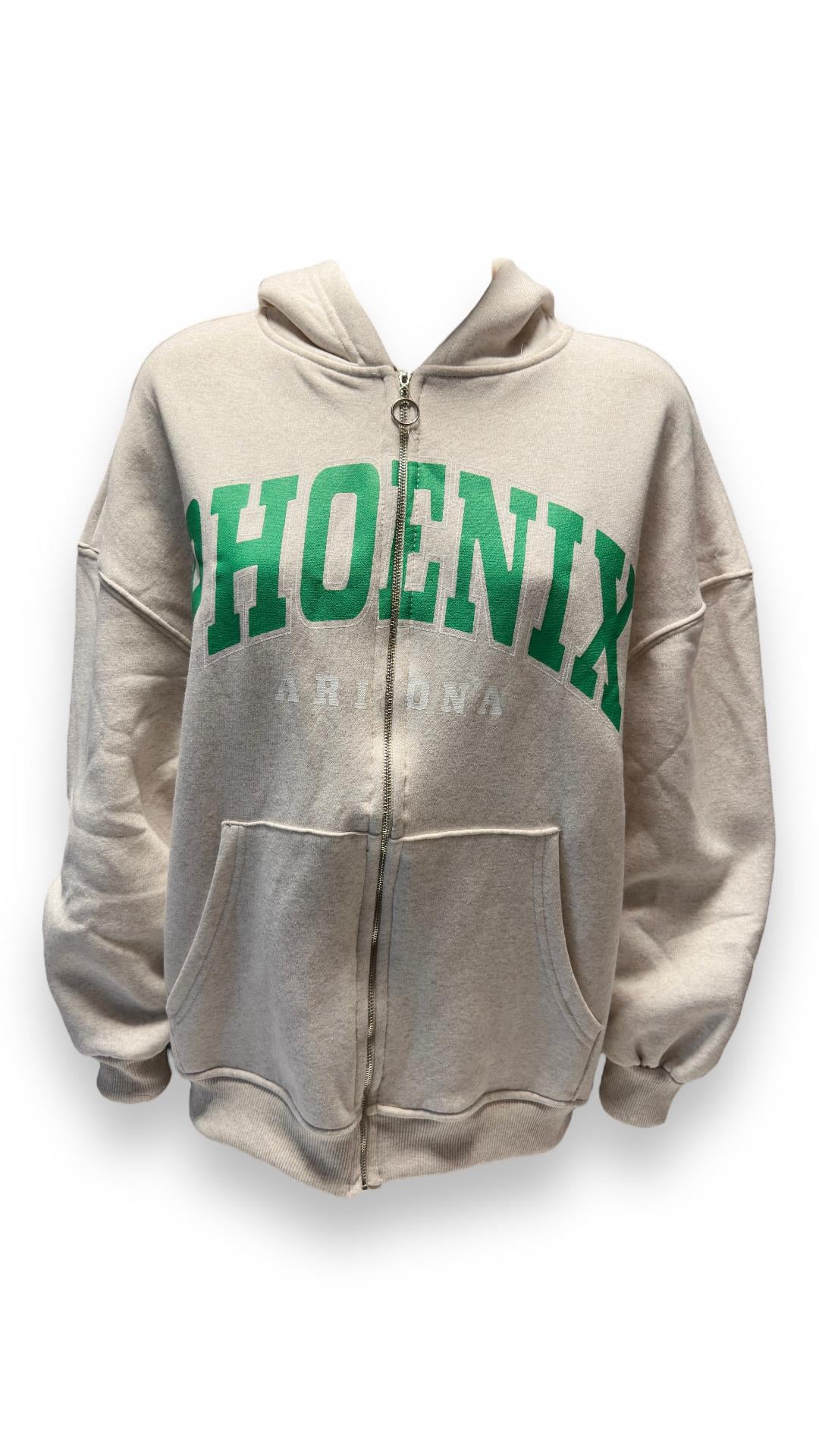 Kadın Kapüşonlu Üç İplik Owersize Fermuarlı Sweatshirt Krem