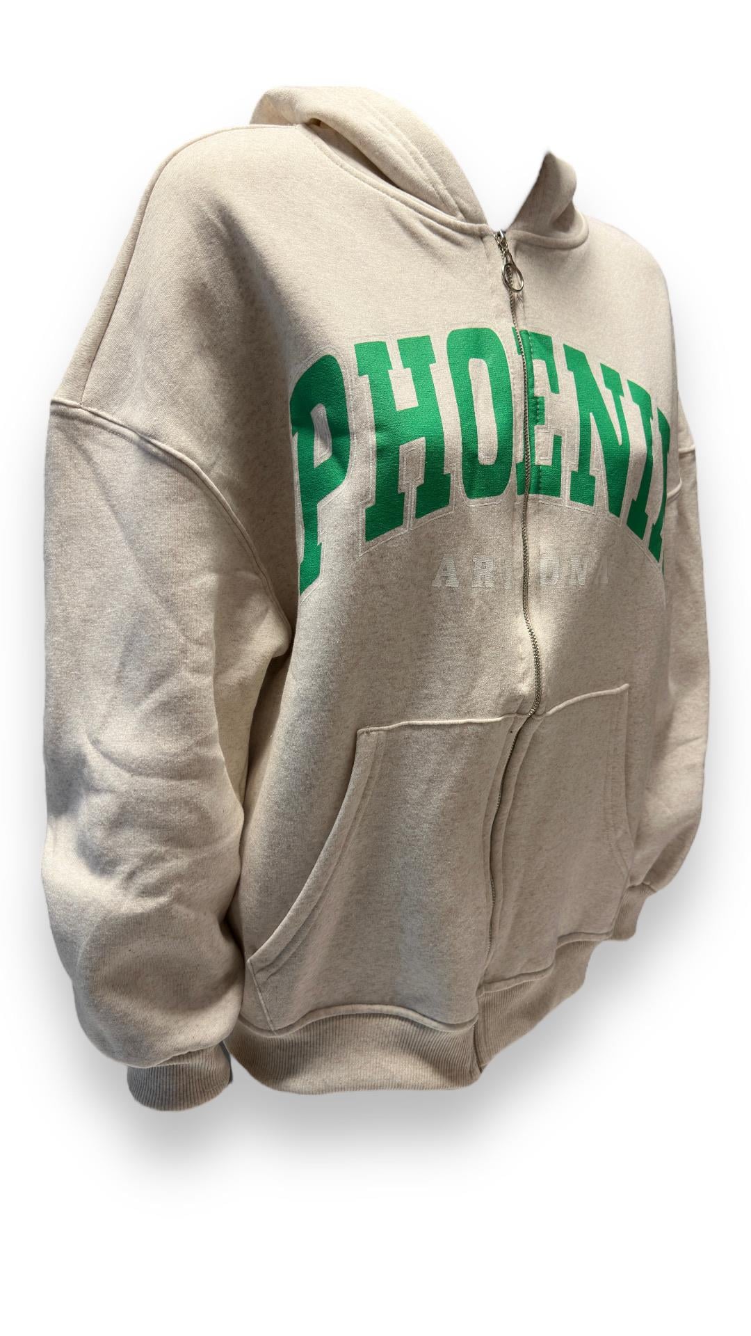 Kadın Kapüşonlu Üç İplik Owersize Fermuarlı Sweatshirt Krem