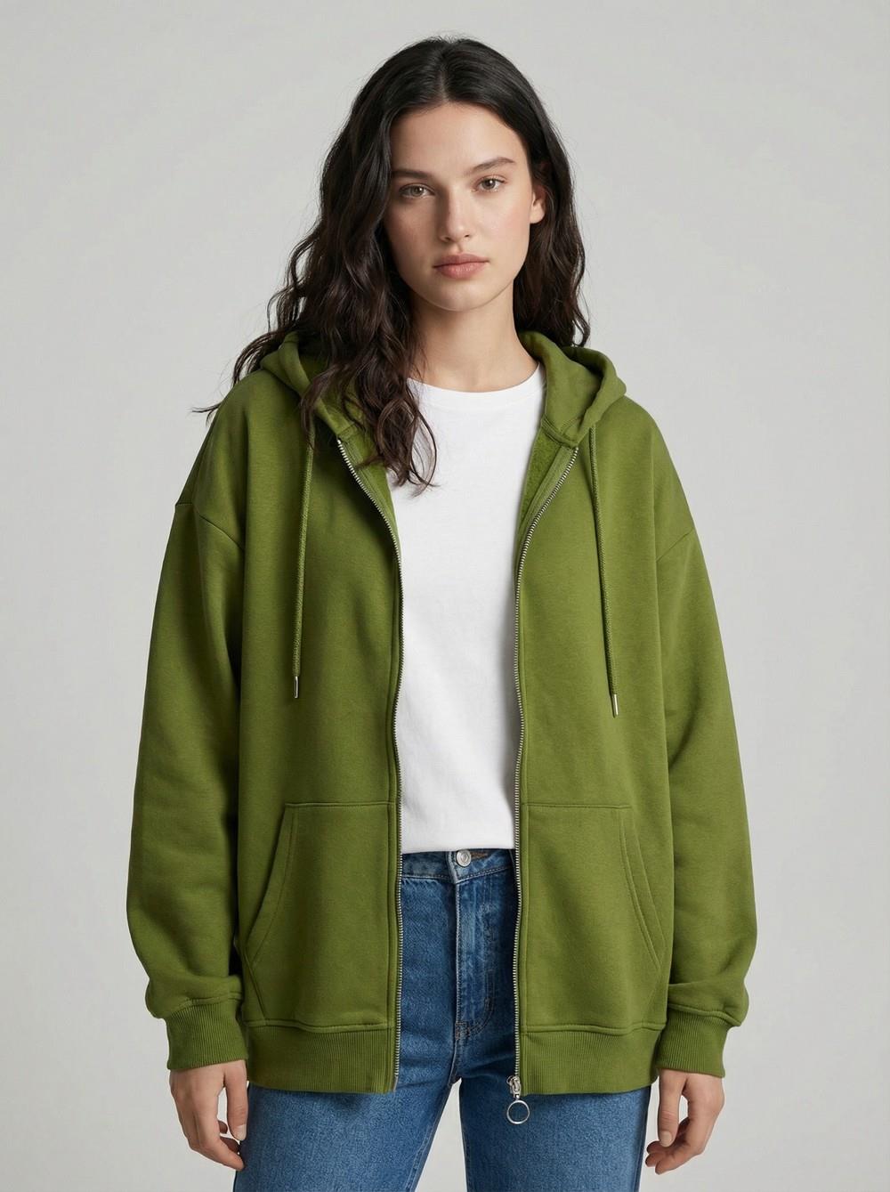 BUSEMKadın Kapüşonlu Üç İplik Owersize Fermuarlı Sweatshirt Yağ YeşiliSweatshirtBusem Kadın Kapüşonlu Üç İplik Owersize Fermuarlı Sweatshirt Yağ Yeşili / stalibutik