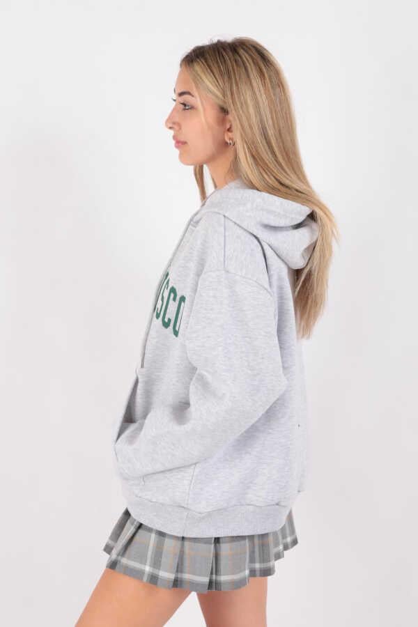 Kadın Kapüşonlu Üç İplik Owersize Kısa Sweatshirt Gri