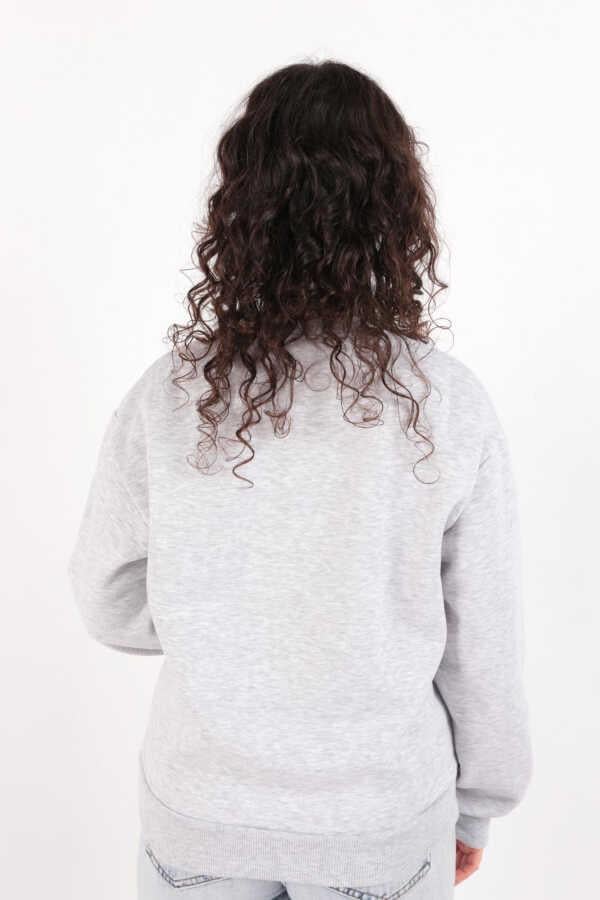 Kadın Sıfır Yaka Üç İplik Owersize Kısa Sweatshirt Gri