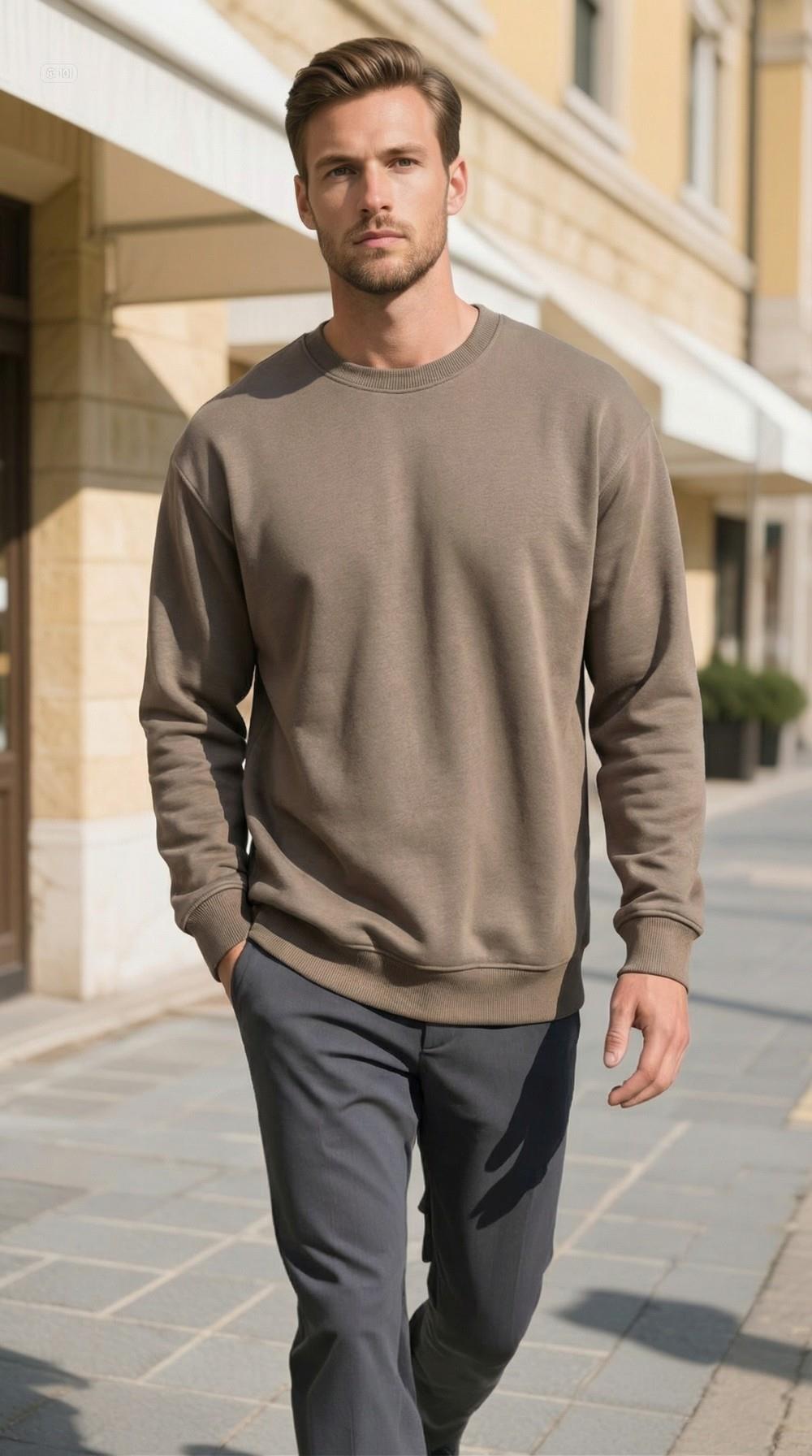 BYOLİSErkek Sıfır Yaka Oversize Üç İplik Sweatshırt KahverengiSweatshirtByolis Erkek Sıfır Yaka Oversize Üç İplik Sweatshırt Kahverengi / stalibutik