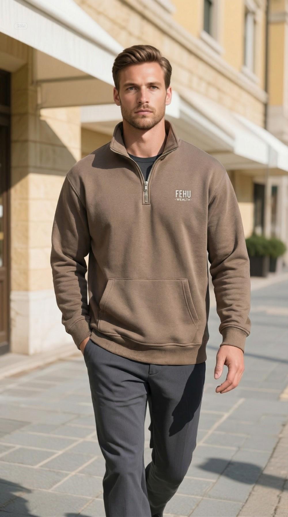 BYOLİSErkek Yarım Fermuarlı Sweatshırt KahverengiSweatshirt
