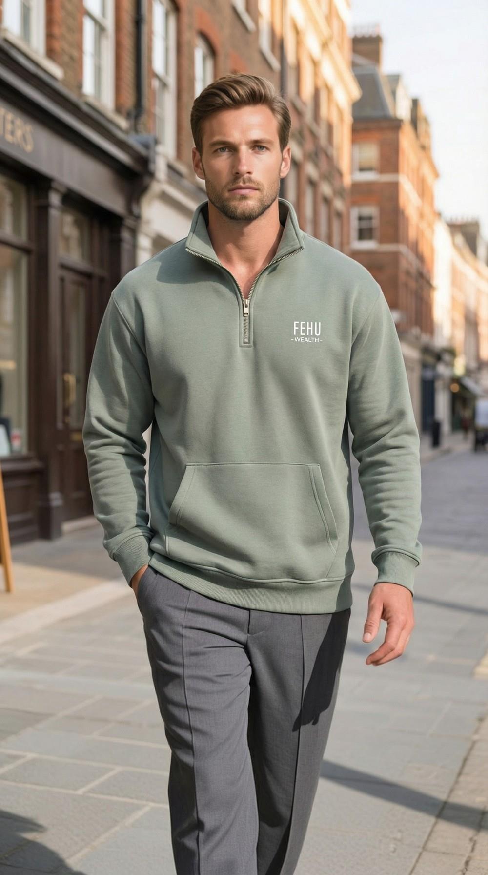BYOLİSErkek Yarım Fermuarlı Sweatshırt YeşilSweatshirt