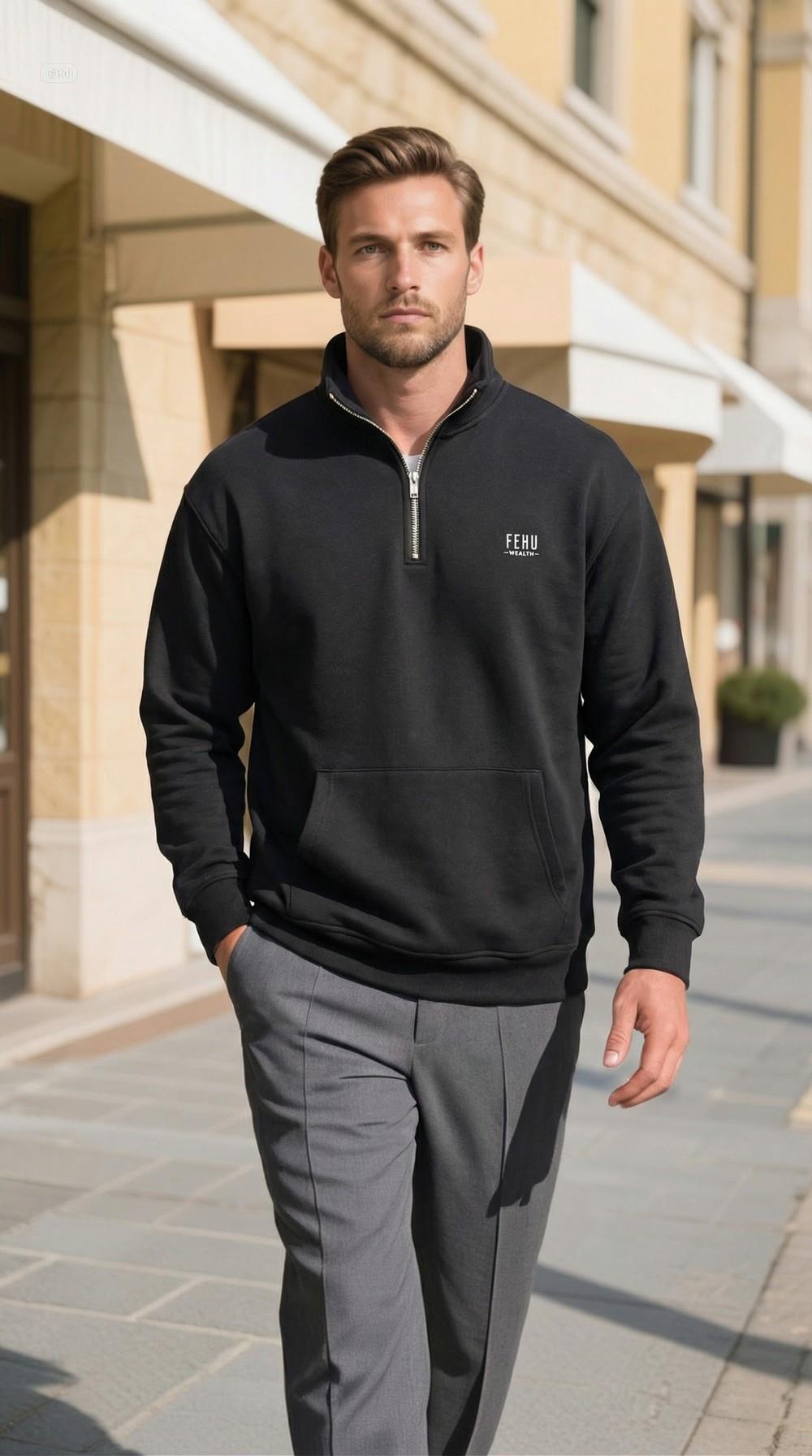 BYOLİSErkek Yarım Fermuarlı Sweatshırt SiyahSweatshirt