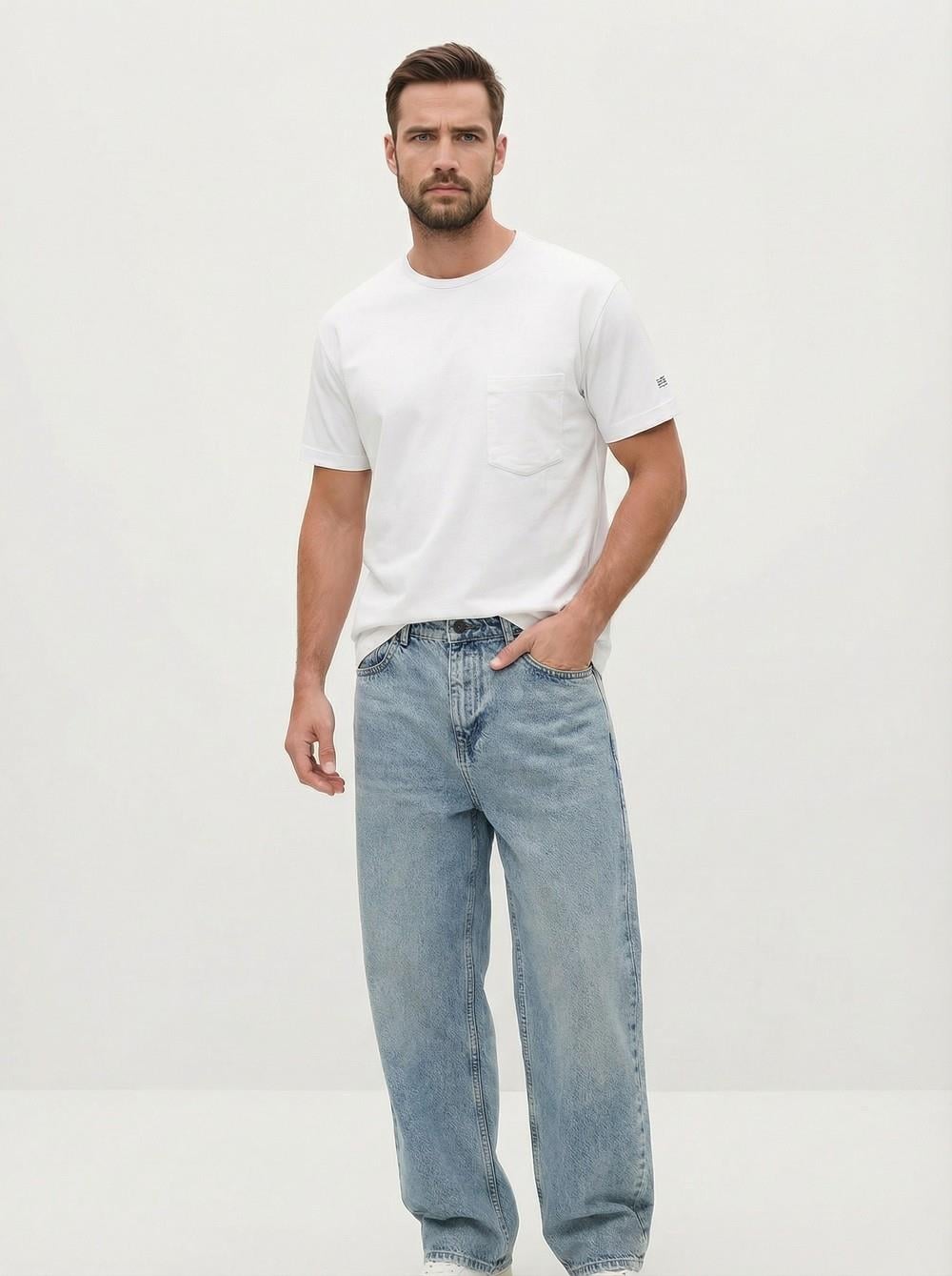 DEEP BROWNErkek Baggy Kot Pantolon Buz MaviPantolon