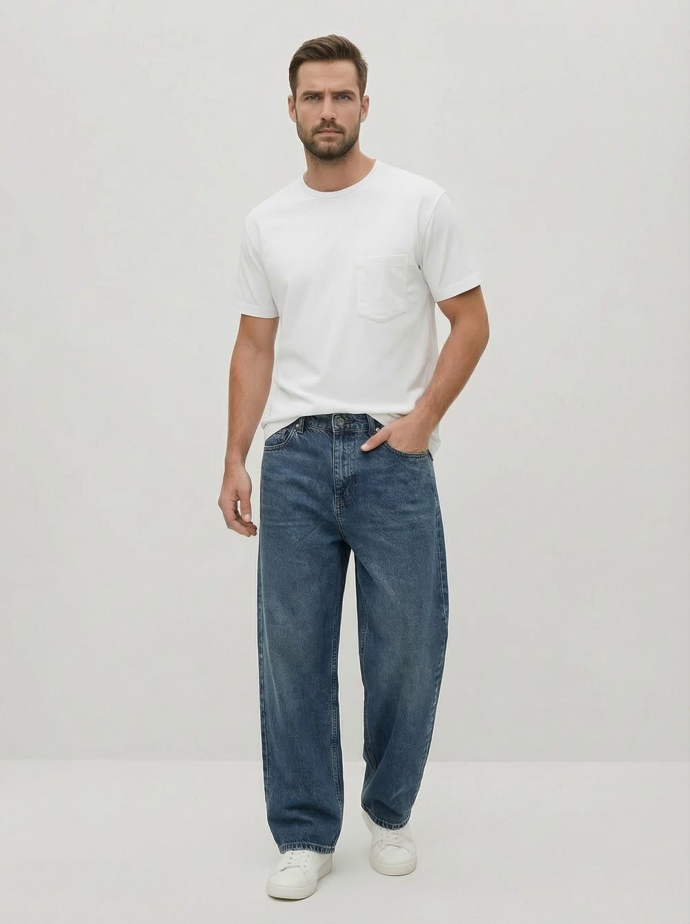 DEEP BROWNErkek Baggy Kot Pantolon MaviPantolon