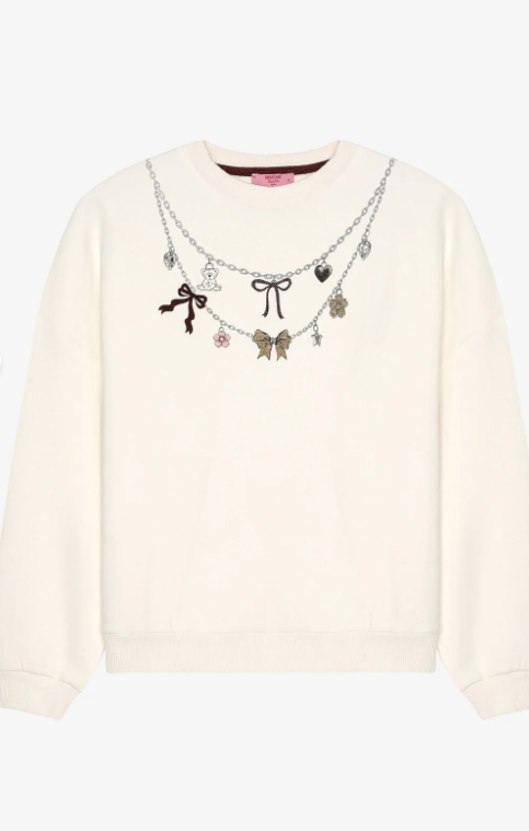 QUZUKadın Charm Aksesuarlı Oversize Sweatshirt EkruSweatshirtQUZU Kadın Charm Aksesuarlı Oversize Sweatshirt Ekru / Stalibutik