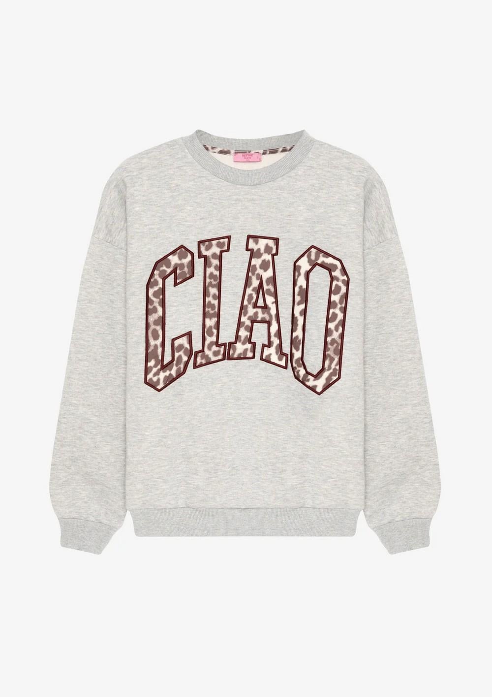 Kadın Leopar Desenli Baskılı Oversize Sweatshirt Gri